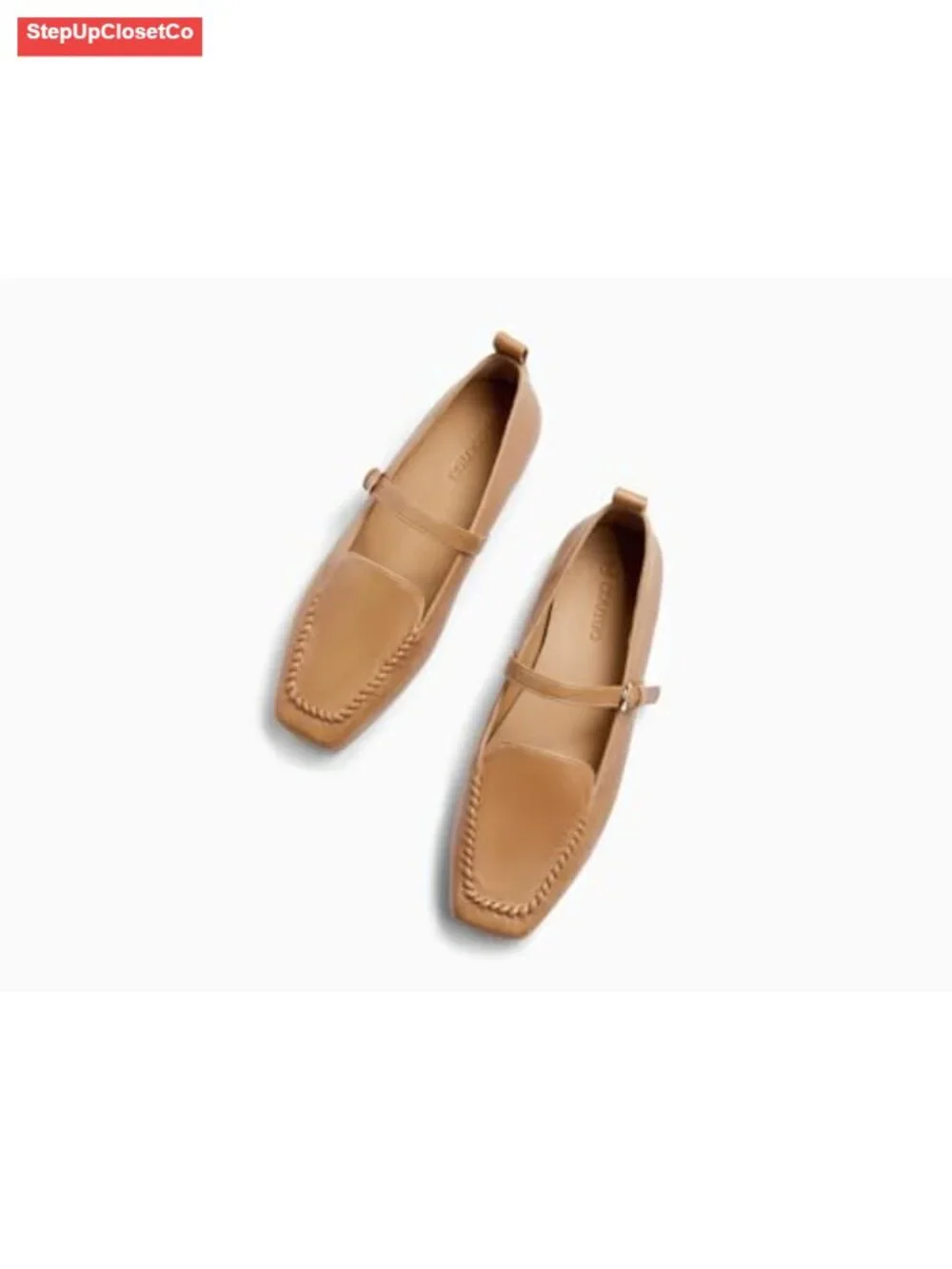 Womens Faux Leather Mary Jane Ballet Flats Square Toe Comfort Work Shoes
